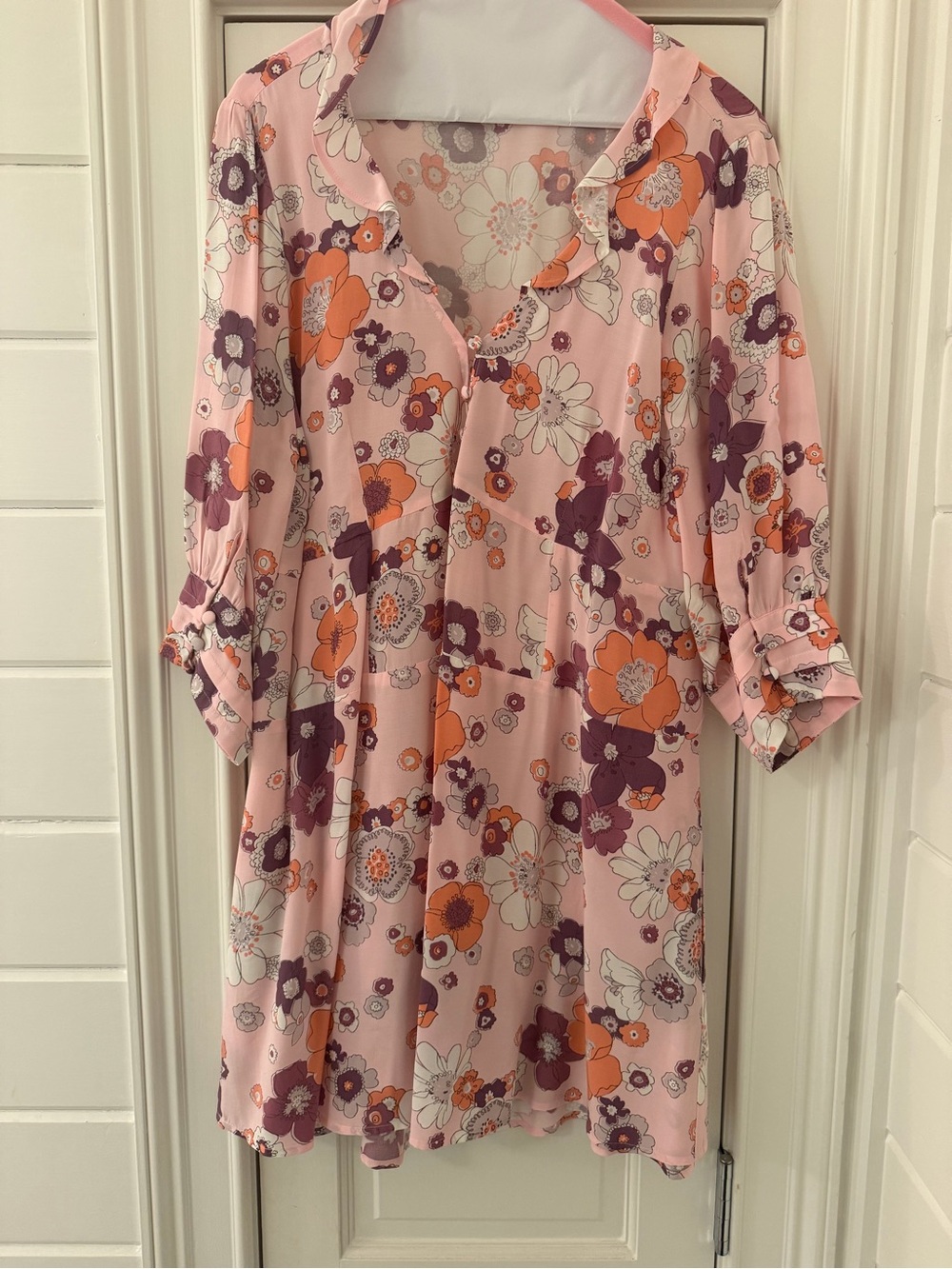 For Love And Lemons Pink Floral Ruffle V-Neck Mini Dress